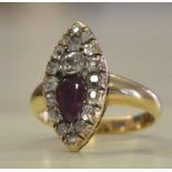 A stunning Georgian diamond and ruby marquise ring, set with approx 1.5-1.