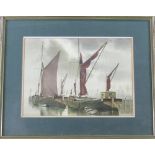 Watercolour 'In dock' by J A Hutchinson signed and dated 1981 51 cm x 41 cm (size including frame)