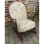 Ercol rocking chair with original cushions and Prince of Wales feathers splat