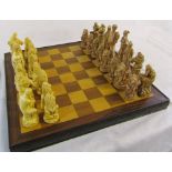 Chess board with Greek style chess pieces