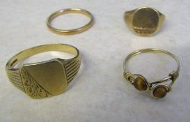 4 9ct gold rings (1 unmarked) total weight 9.