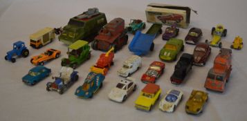 Various die cast playworn cars including Dinky