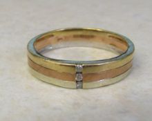 Gents 9ct gold tri tone ring with diamond accents weight 3.