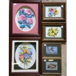 2 pairs of 3D flower pictures (largest 30cm by 35cm) & a pair of Cash woven pictures of a robin &