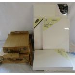 2 wooden Artist's box easels & new and unused canvases