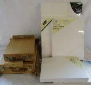 2 wooden Artist's box easels & new and unused canvases