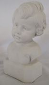 Parian ware bust of a young child signed D Daniel H 23 cm