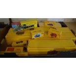 Box of various Atlas 'The Greatest Show on Earth' vehicles and various boxed reproduction Dinky