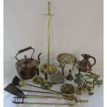 Various copper and brass ware inc kettle,