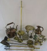 Various copper and brass ware inc kettle,