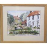 Watercolour 'Village Scene' by Penny Wicks 53 cm x 46 cm (size including frame)