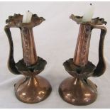 Pair of copper Arts & Crafts candlesticks H 23 cm