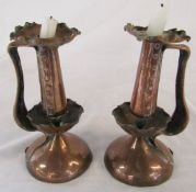 Pair of copper Arts & Crafts candlesticks H 23 cm