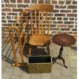 Pine farmhouse chair (legs cut down), towel rail,