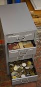 Ex-watchmaker, filing cabinet full of watch movements, parts, dials,