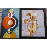 2 large abstract paintings one signed Sar 93