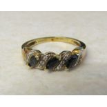 9ct gold diamond and sapphire ring size N/O weight 2.