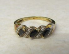 9ct gold diamond and sapphire ring size N/O weight 2.