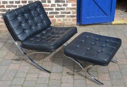 Faux leather and chrome Barcelona chair and matching footstool
