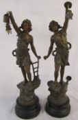 Pair of spelter table lamps (af) H 55 cm