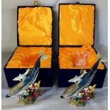 Ex shop stock - 2 ornate dolphin trinket pots with presentation boxes H 20cm