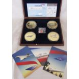 Cased Concorde commemorative coin set together with postcards and boarding pass