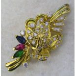 18ct gold brooch with coloured stones weight 4.