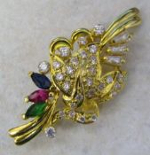 18ct gold brooch with coloured stones weight 4.