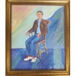 Oil on board of a seated man signed D Wood (David Wood 1933-1996) 60 cm x 70 cm (size including