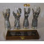 4 Lord of the Rings Royal Selangor pewter goblets comprising of Hand of Gandalf, Hand of Smeagol,