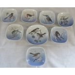 8 Royal Copenhagen pin dishes of birds