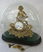 French ornate gilt clock under glass dome (total height 38 cm,