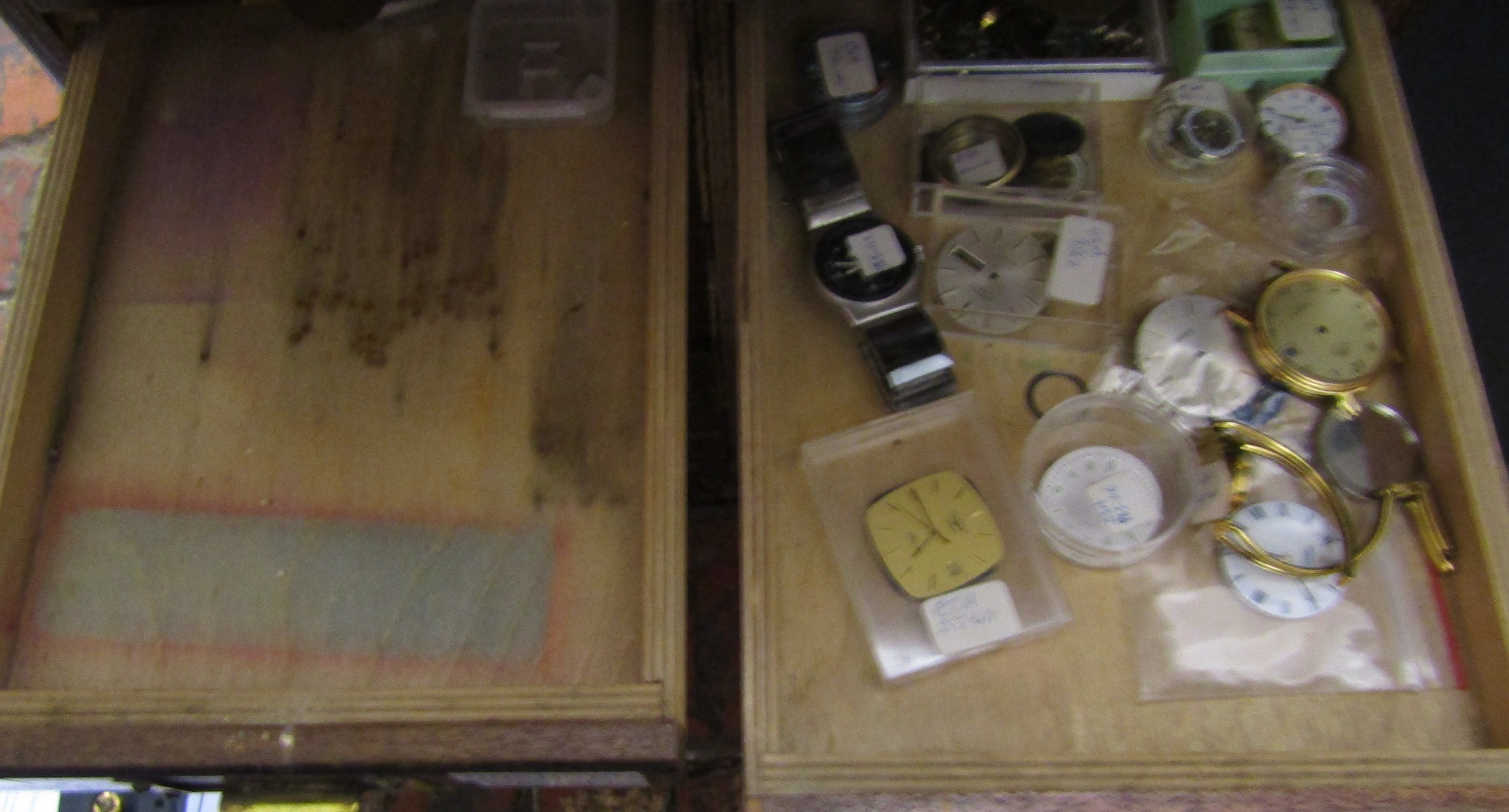 Watchmakers cabinet including mainsprings, watch movements, lathe tools, gravers, washers, - Image 6 of 11