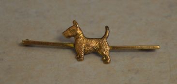 9ct gold bar brooch of a Scottish Terrier,