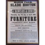 Framed Auctioneers advertising poster for J Dawson & Sons advertising a Farm furniture sale with a