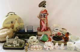 Various ceramics inc Wedgwood, Aynsley & Fraser Creations, travel case with fur hat,