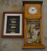 Modern quartz fishing clock and framed fish