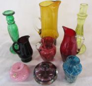 Selection of coloured glass ware inc Mdina