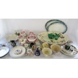 2 boxes of assorted ceramics and glassware inc large meat dish & Mary Gregory style green glassware