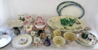 2 boxes of assorted ceramics and glassware inc large meat dish & Mary Gregory style green glassware