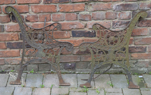 Pair of cast iron bench ends