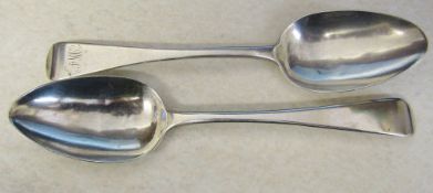 2 Georgian silver dessert spoons London 1820 and 1830 total weight 2.