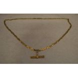9ct gold chain with 9ct gold T bar style pendant, total approx weight 10.