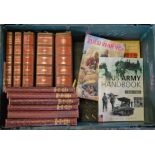 Box of military themed books including The War in Pictures and the US Army Handbook 39-45