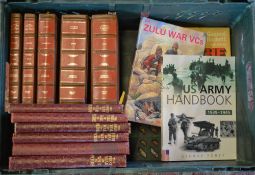 Box of military themed books including The War in Pictures and the US Army Handbook 39-45