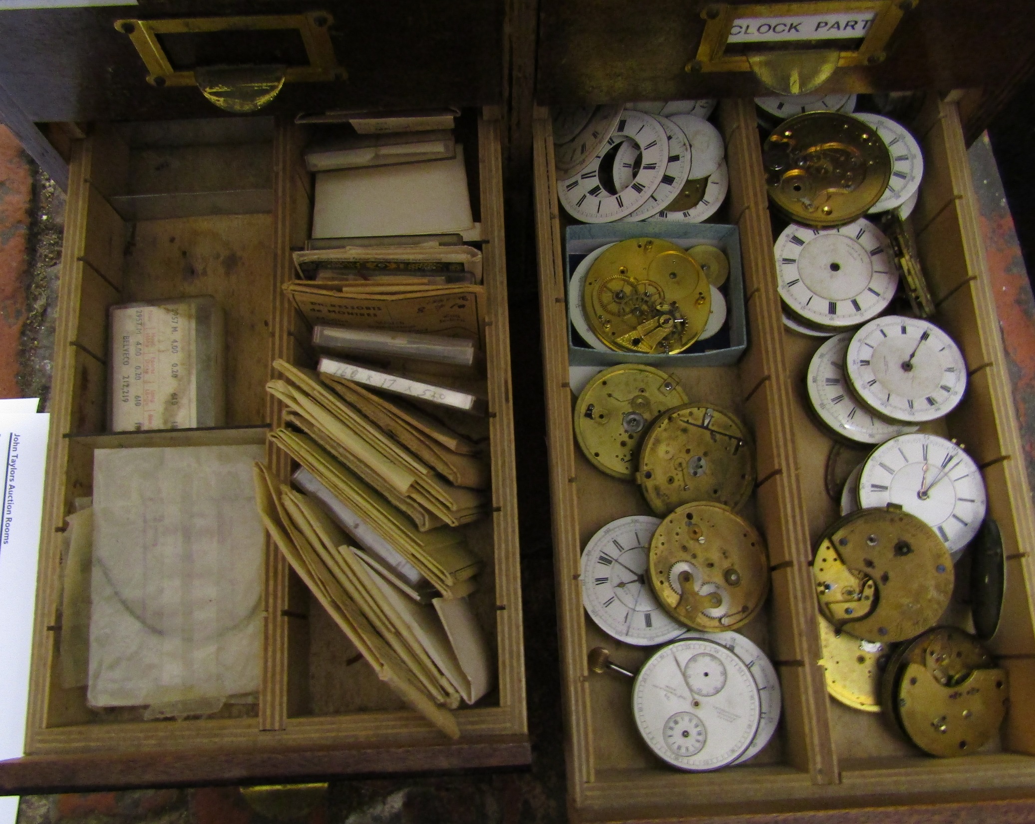 Watchmakers cabinet including mainsprings, watch movements, lathe tools, gravers, washers, - Image 2 of 11