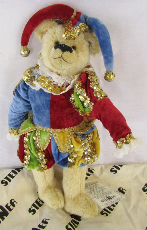 Steiner limited edition jester teddy bear 'Eulenspiegel' no 37/100 with cloth bag H 36 cm