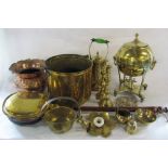 Various brass ware etc inc Samovar, copper warming pan, kettle, bucket,