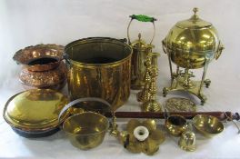 Various brass ware etc inc Samovar, copper warming pan, kettle, bucket,