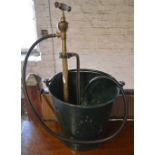 Vintage metal bucket and Four Oaks brass pump